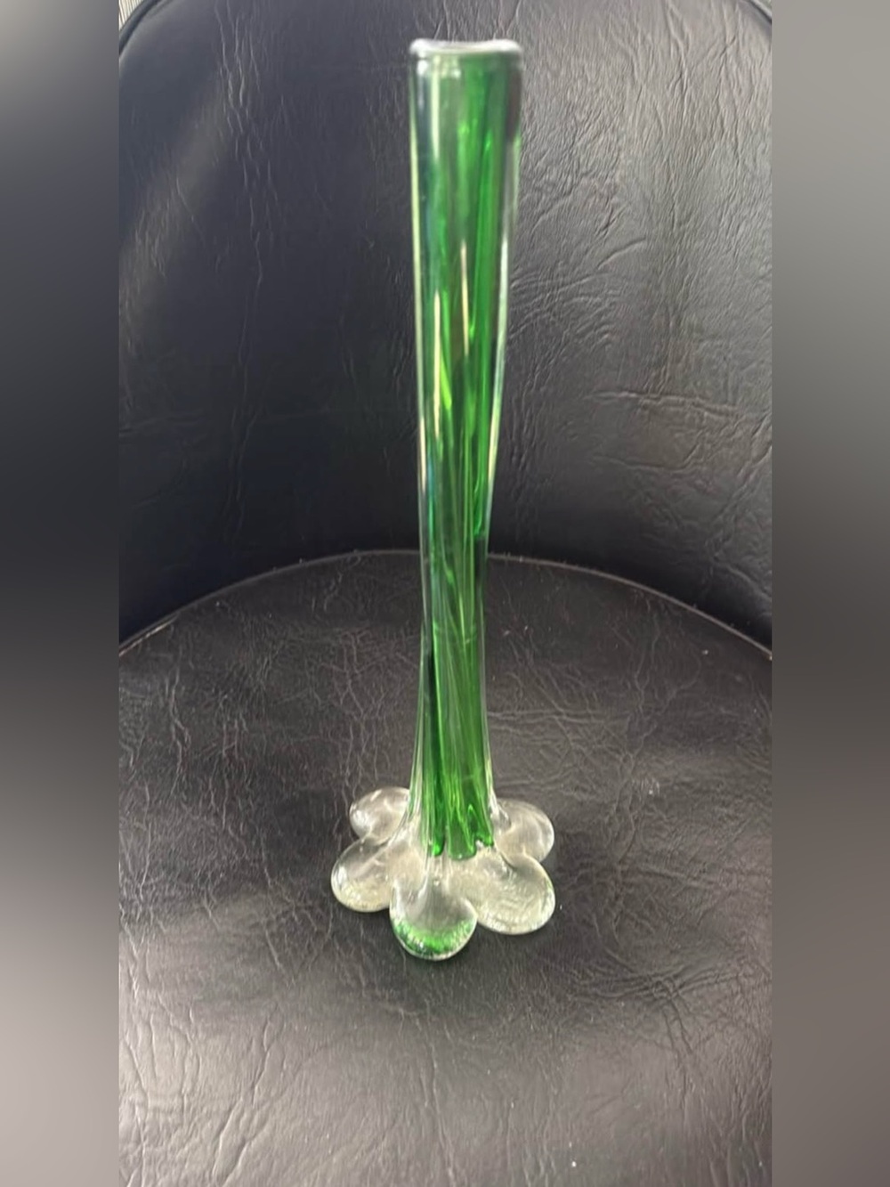 Green Glass Bud Vase, Vintage